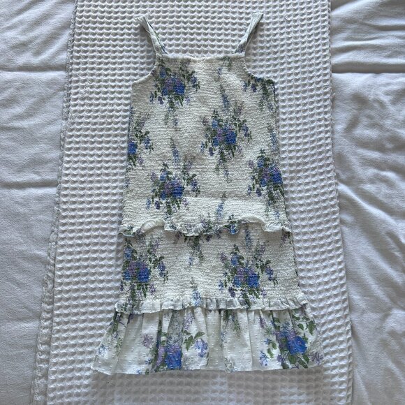 LoveShackFancy Other - LoveShackFancy Girls White Floral Tiered Sundress with Blue & Green Print